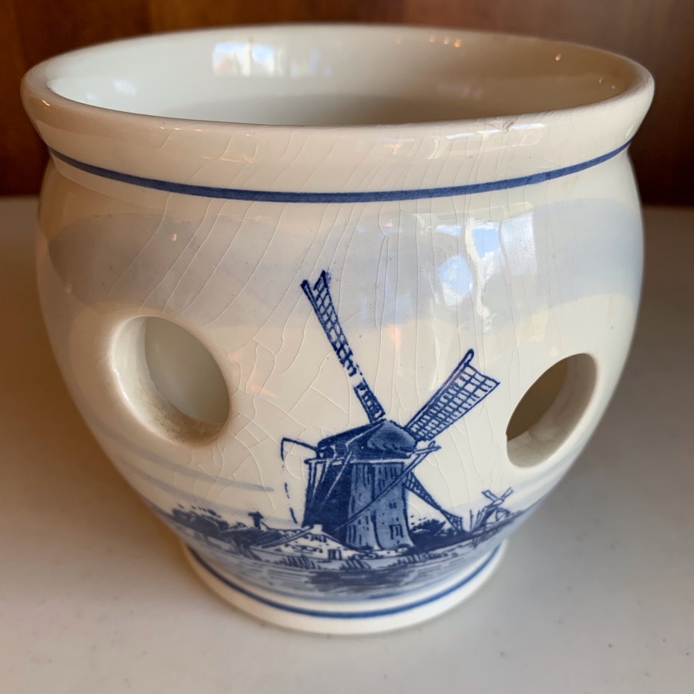 Vintage Delft Blue Hand Painted Holland Ceramic Tulip Crocus Planter Signed